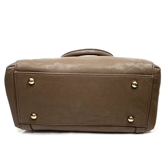 MODA LUXE Faux Leather Satchel with Tassel Brown/Gold Polka Dot Lining - Picture 7 of 12